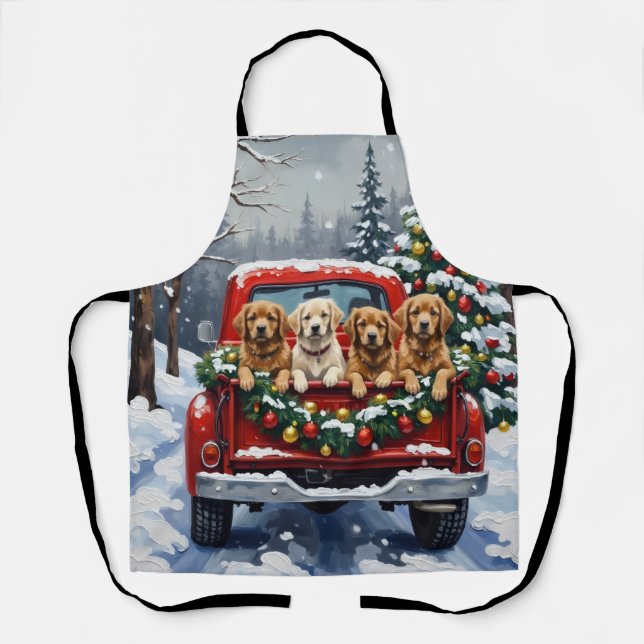 Lhasa Apso Christmas Red Truck Holiday Schürze (Vorderseite)