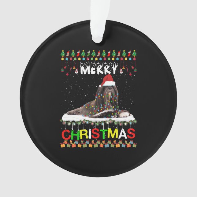 Lhasa Apso Christmas Tree Light Pajama Xmas Dog Ornament (Vorderseite)