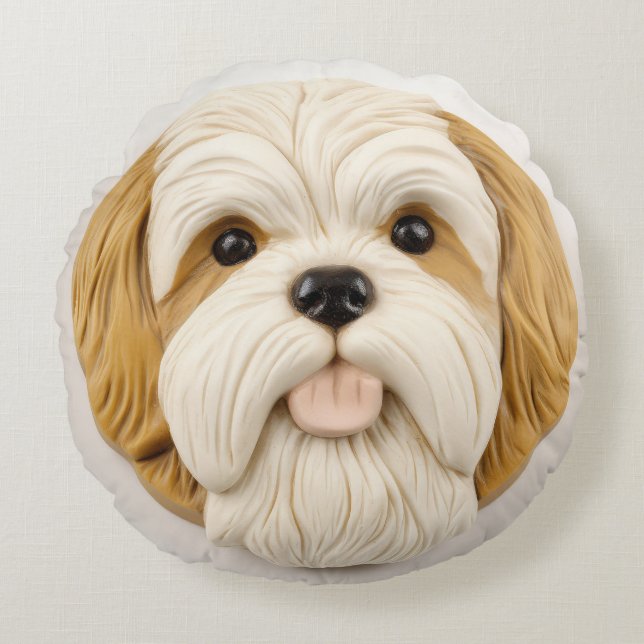 Lhasa Apso Dog 3D Inspiriert Rundes Kissen (Vorderseite)