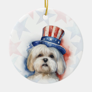 Lhasa Apso Dog, 4th of july Personalized Keramik Ornament