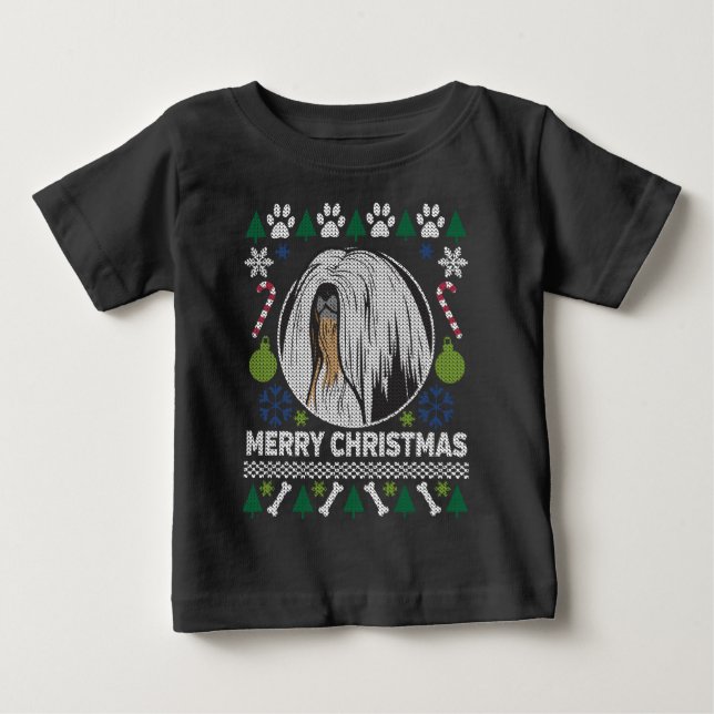 Lhasa Apso Dog Breed Ugly Christmas Sweater Baby T-shirt (Vorderseite)