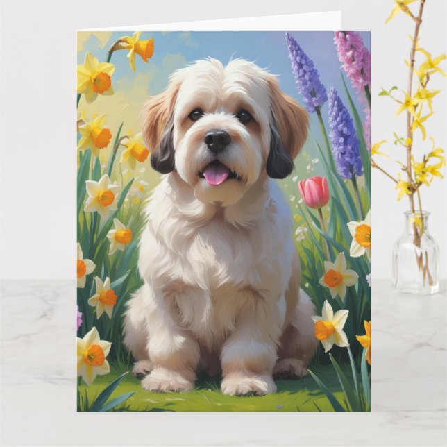 Lhasa Apso Dog Frühlingsblumen Malerei Karte (Gelbe Blume)