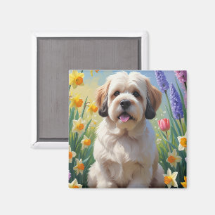 Lhasa Apso Dog Frühlingsblumen Malerei Magnet