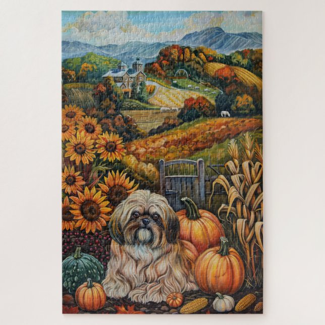 Lhasa Apso Dog Herbsternte Erntedank (Vertikal)