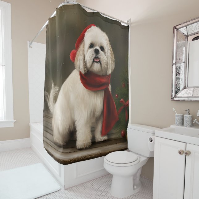 Lhasa Apso Dog in Schnee Weihnachten Duschvorhang (Beispiel)