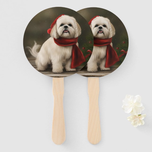 Lhasa Apso Dog in Schnee Weihnachten Fächer (Vorne und Hinten)