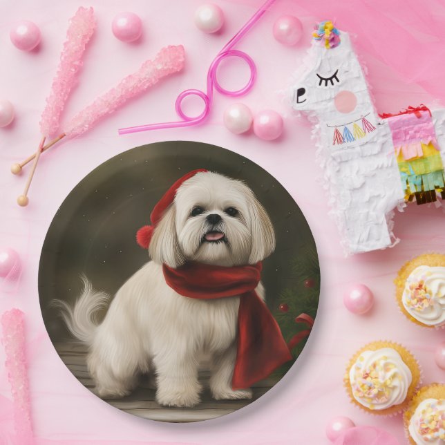 Lhasa Apso Dog in Schnee Weihnachten Pappteller (Party)