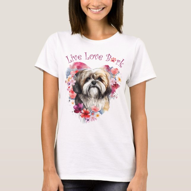 Lhasa Apso Dog Mama Floral T-Shirt (Vorderseite)