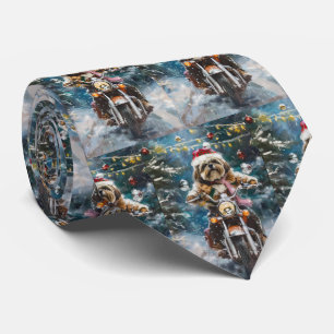 Lhasa Apso Dog Reiten Motorrad Weihnachten Krawatte