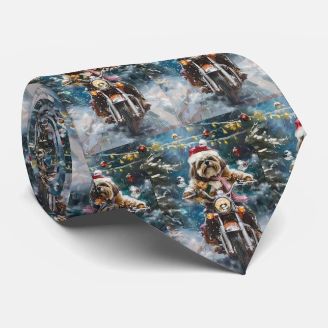 Lhasa Apso Dog Reiten Motorrad Weihnachten Krawatte (Gerollt)