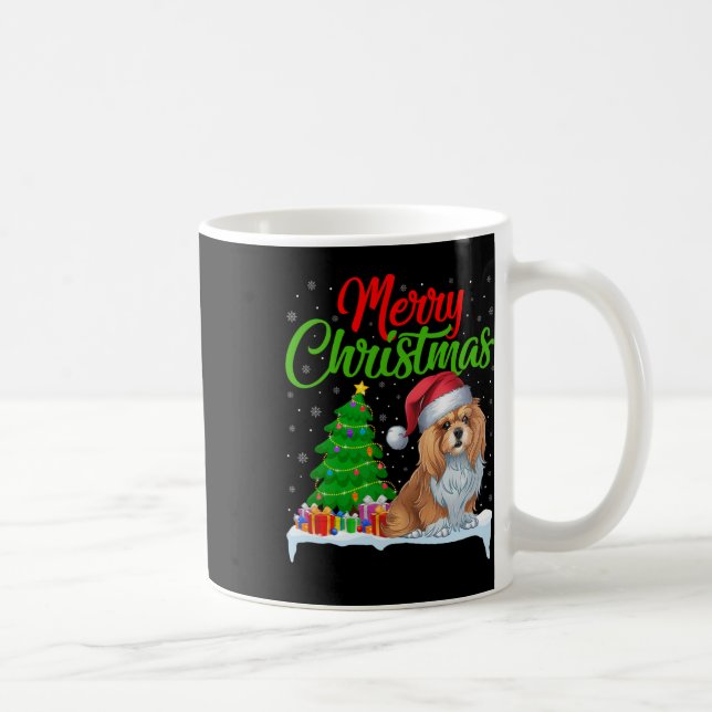 Lhasa Apso Dog Weihnachtsbaum Lichter Funny Xmas D Kaffeetasse (Rechts)