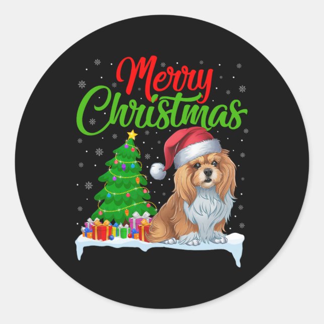Lhasa Apso Dog Weihnachtsbaum Lichter Funny Xmas D Runder Aufkleber (Vorderseite)