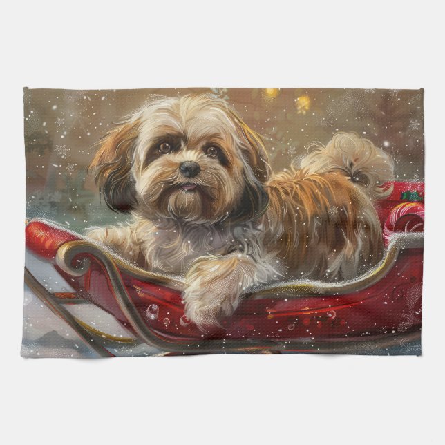 Lhasa Apso Dog Weihnachtsfest Geschirrtuch (Horizontal)