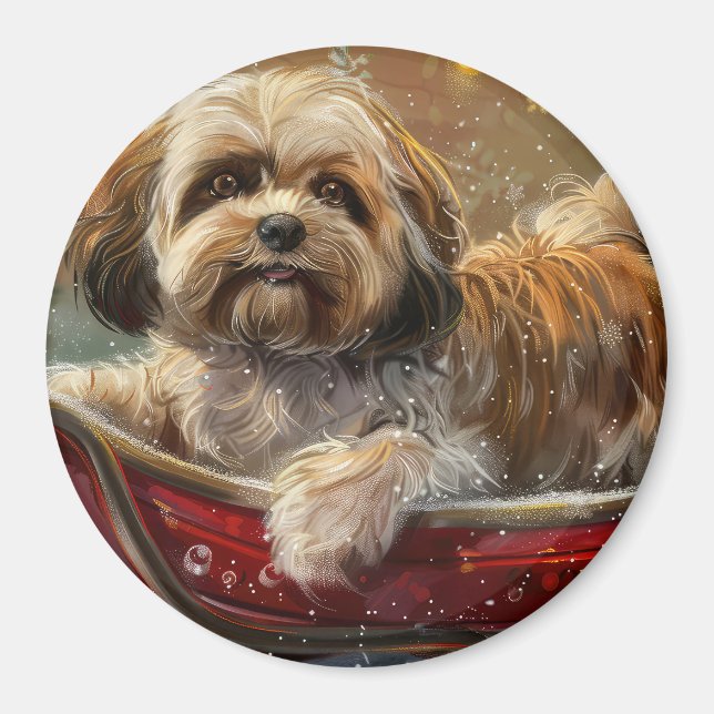 Lhasa Apso Dog Weihnachtsfest Magnet (Vorne)