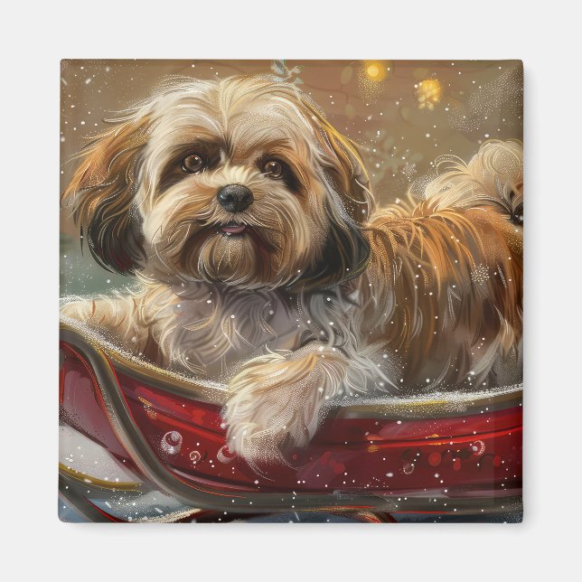 Lhasa Apso Dog Weihnachtsfest Magnet (Vorne)