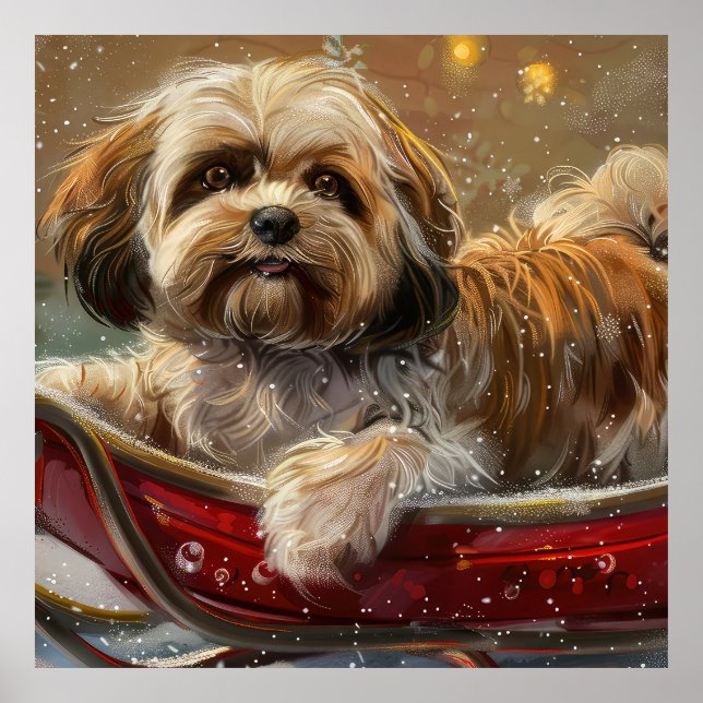 Lhasa Apso Dog Weihnachtsfest Poster (Vorne)