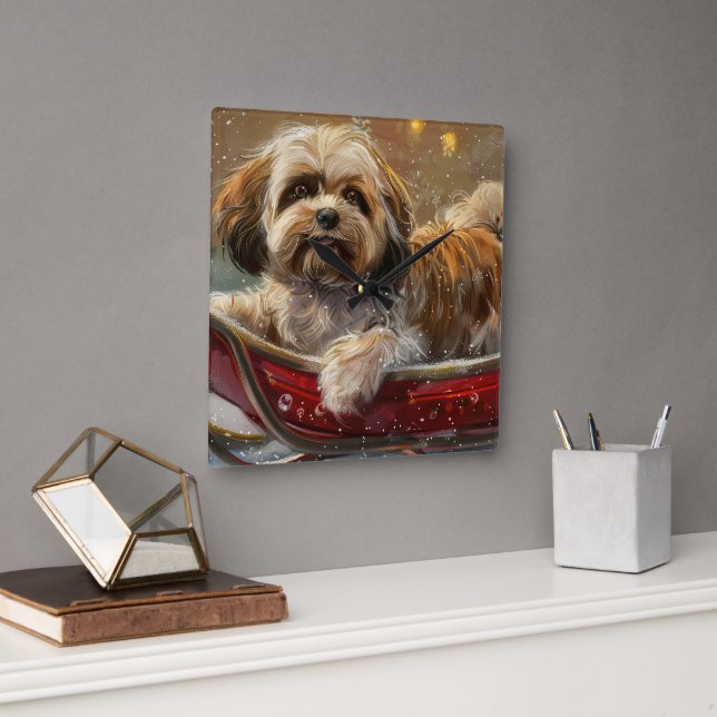 Lhasa Apso Dog Weihnachtsfest Quadratische Wanduhr (Büro)