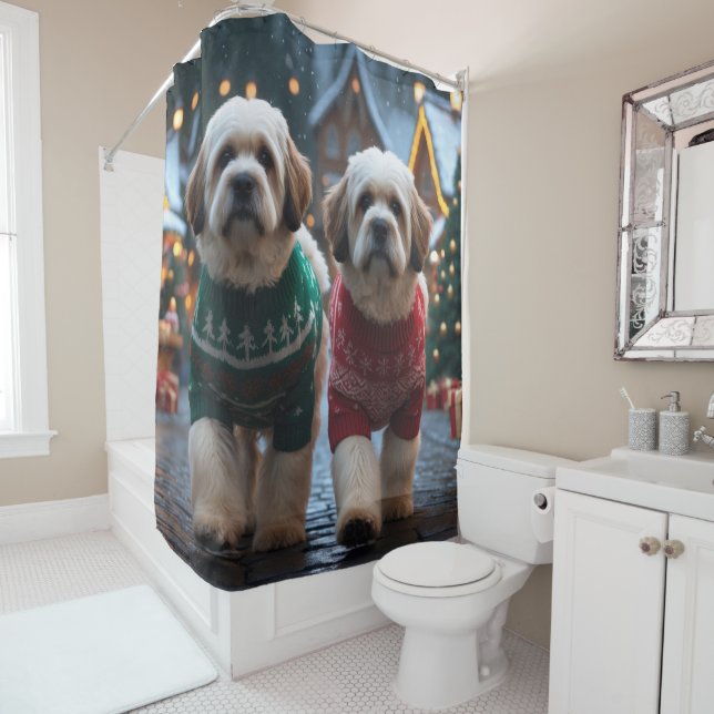 Lhasa Apso Dogs Christmas Snow Holiday Duschvorhang (Beispiel)