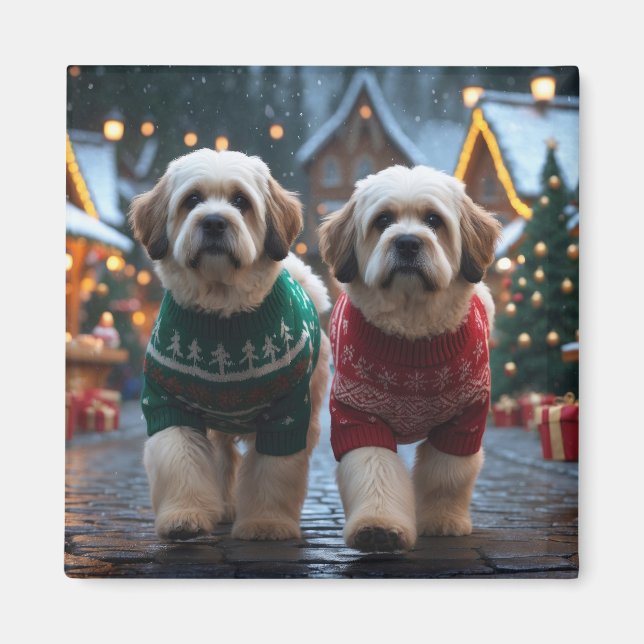 Lhasa Apso Dogs Christmas Snow Holiday Magnet (Vorne)