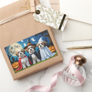 Lhasa Apso Dogs Pumpkin Halloween Funny Rechteckiger Aufkleber