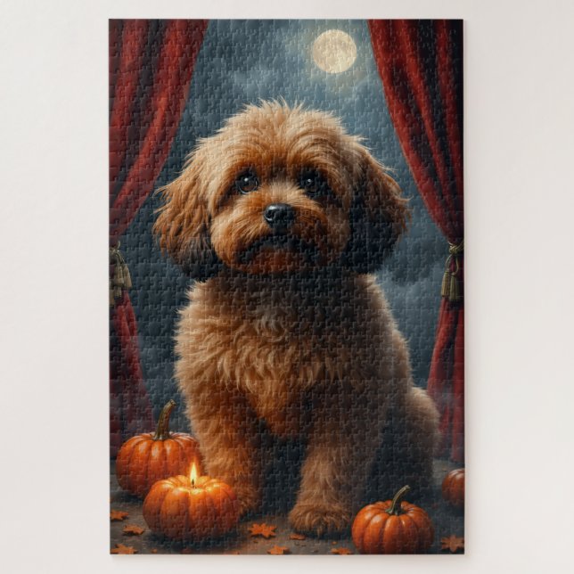 Lhasa Apso Gothic Halloween-Porträtkunst (Vertikal)