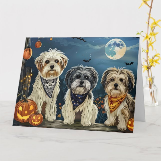 Lhasa Apso Halloween Spooky Karte (Gelbe Blume)