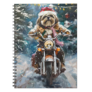 Lhasa Apso Hund fährt Motorrad Weihnachten Notizblock