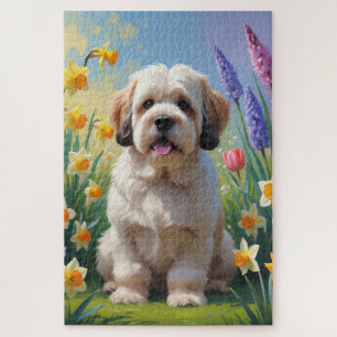 Lhasa Apso Hund Frühlingsblumen Malerei