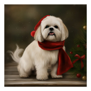 Lhasa Apso Hund im Schnee Weihnachten Poster