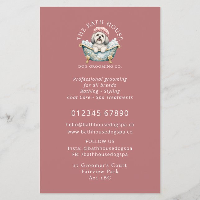 Lhasa Apso Hund Pflege Werbeflyer - Rosa Flyer (Vorne)