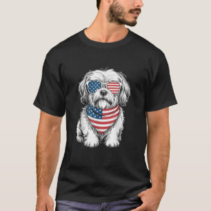 Lhasa Apso Hund USA-Flagge Sonnenbrille Patriotisc T-Shirt