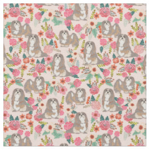 Lhasa Apso Hund Vintage Blumenmotive pastellrosa Stoff