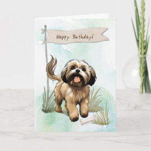 Lhasa Apso Hunde züchten draußen unter dem Geburts Karte
