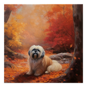 Lhasa Apso im Herbst Leaves Fall Inspiriert Poster