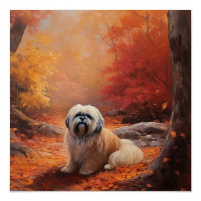 Lhasa Apso im Herbst Leaves Fall Inspiriert Poster (Vorderseite)