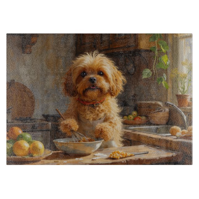 Lhasa Apso Kochen in der Küche Schneidebrett (Vorderseite)