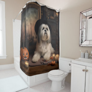 Lhasa Apso Kürbisse Halloween Gruselig Duschvorhang