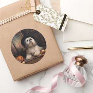 Lhasa Apso Kürbisse Halloween Gruselig Runder Aufkleber