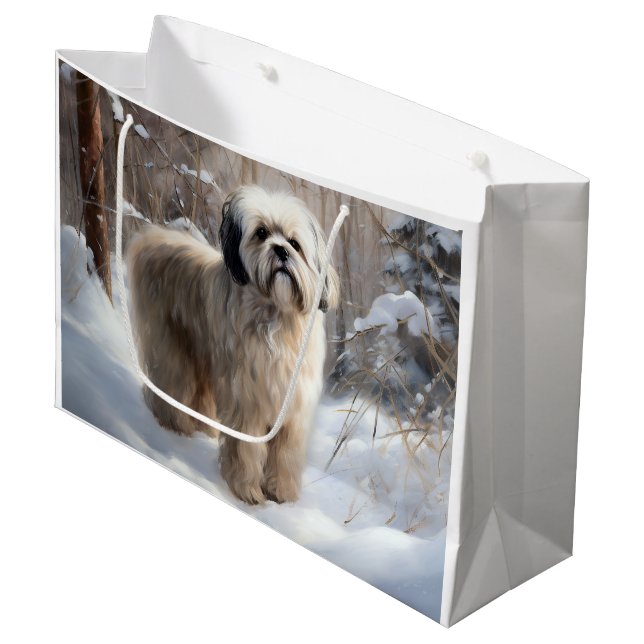 Lhasa Apso Let It Snow Weihnachten Große Geschenktüte (Vorderseite Schrägansicht)