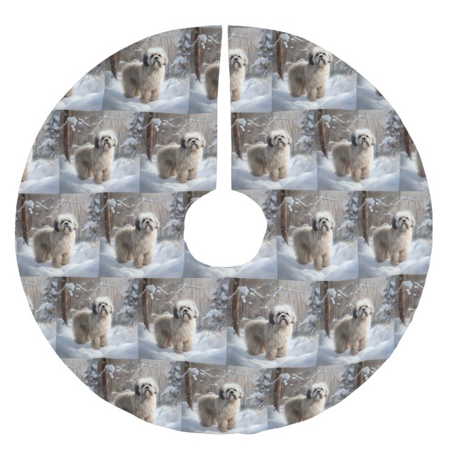 Lhasa Apso Let It Snow Weihnachten Polyester Weihnachtsbaumdecke (Vorderseite)