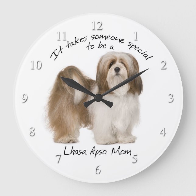 Lhasa Apso Mama Clock Große Wanduhr (Vorderseite)