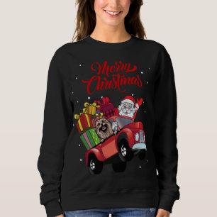 Lhasa Apso mit dem Weihnachtsmann in Red Truck Dog Sweatshirt