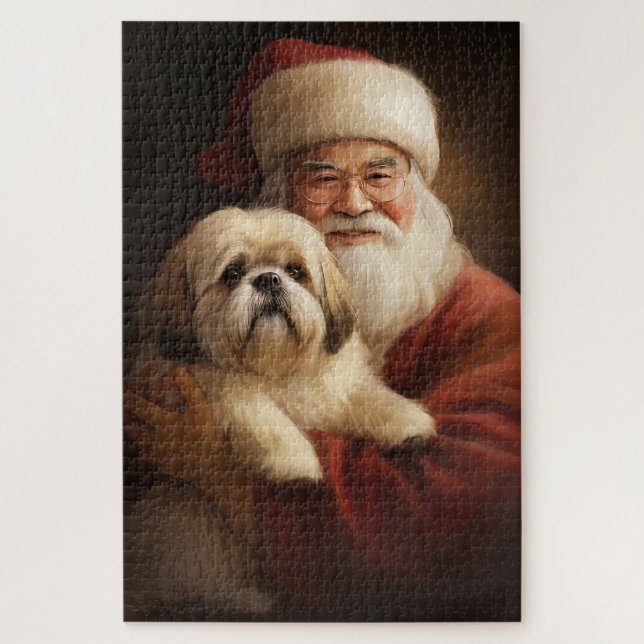 Lhasa Apso mit dem Weihnachtsmann Weihnachten (Vertikal)