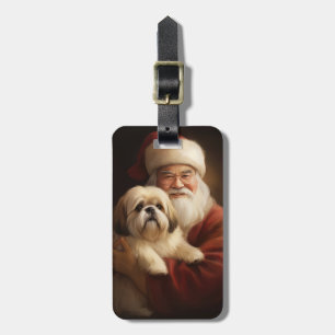 Lhasa Apso mit dem Weihnachtsmann Weihnachten Gepäckanhänger