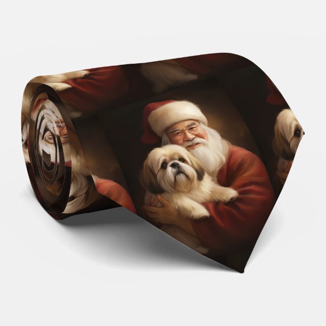 Lhasa Apso mit dem Weihnachtsmann Weihnachten Krawatte (Gerollt)