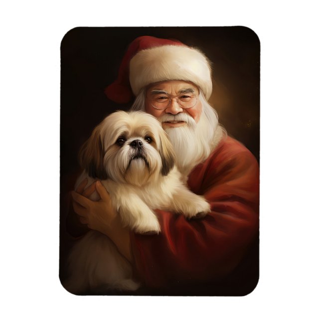 Lhasa Apso mit dem Weihnachtsmann Weihnachten Magnet (Vertikal)