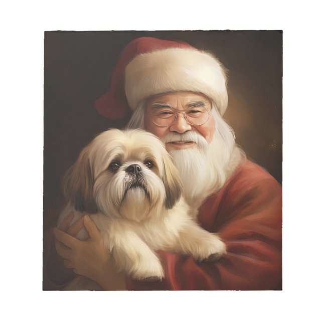 Lhasa Apso mit dem Weihnachtsmann Weihnachten Notizblock (Vorderseite)