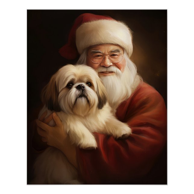 Lhasa Apso mit dem Weihnachtsmann Weihnachten Poster (Vorderseite)