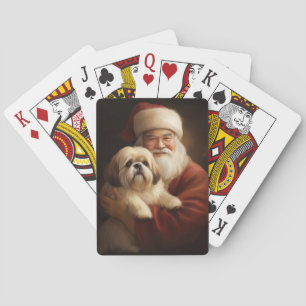 Lhasa Apso mit dem Weihnachtsmann Weihnachten Spielkarten