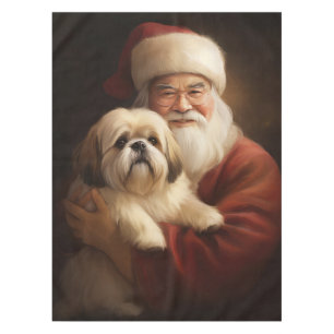 Lhasa Apso mit dem Weihnachtsmann Weihnachten Tischdecke